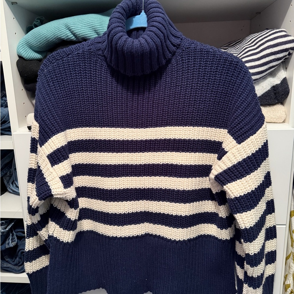 Madewell Navy and Cream Striped Turtleneck Sweater